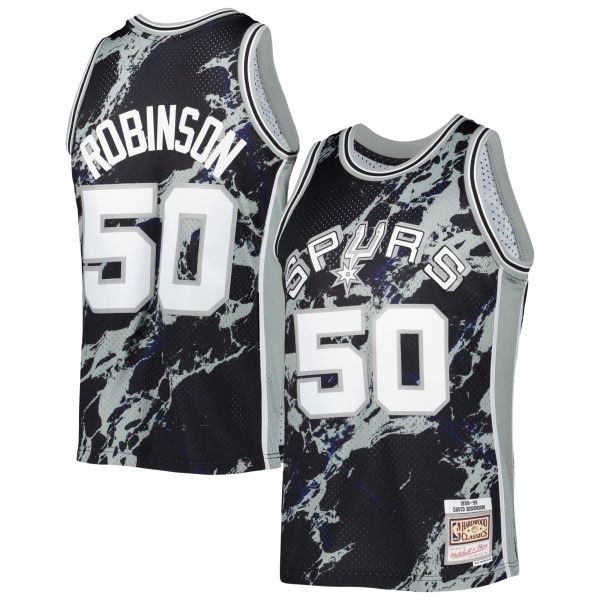 San Antonio Spurs mens san antonio spurs david robinson mitchell  ness black 199899 hardwood classics marble swingman jersey Collection | Official Spurs Store