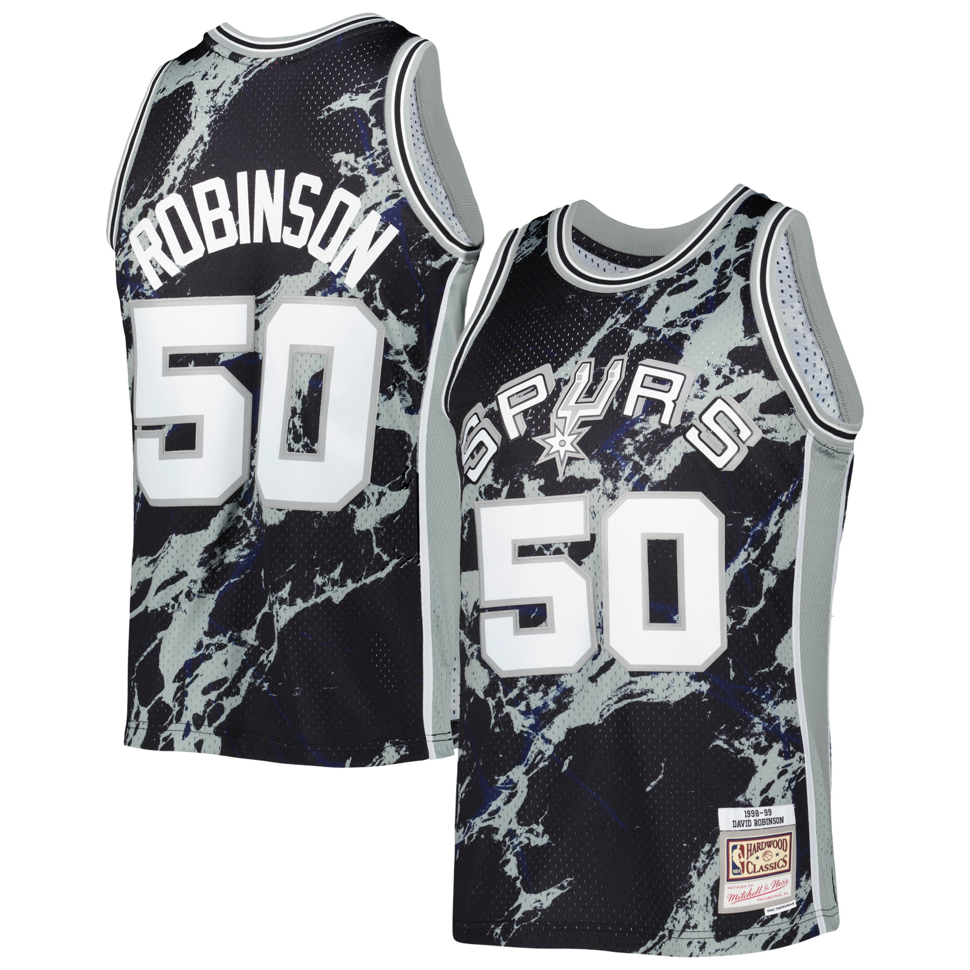 San Antonio Spurs mens san antonio spurs david robinson mitchell  ness black 199899 hardwood classics marble swingman jersey Collection | Official Spurs Store