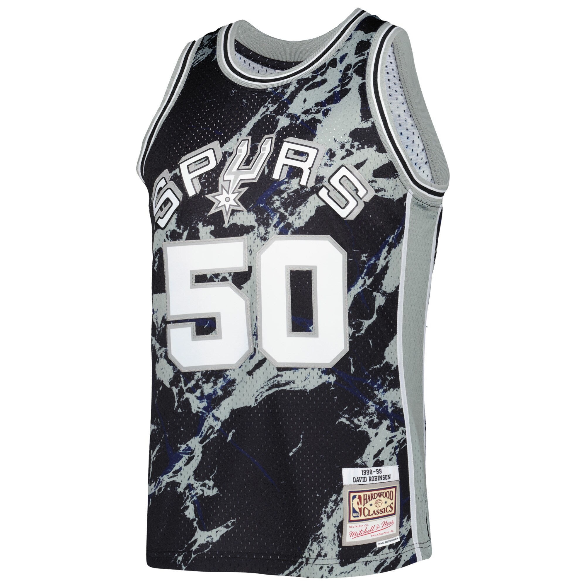 San Antonio Spurs mens san antonio spurs david robinson mitchell  ness black 199899 hardwood classics marble swingman jersey Collection | Official Spurs Store