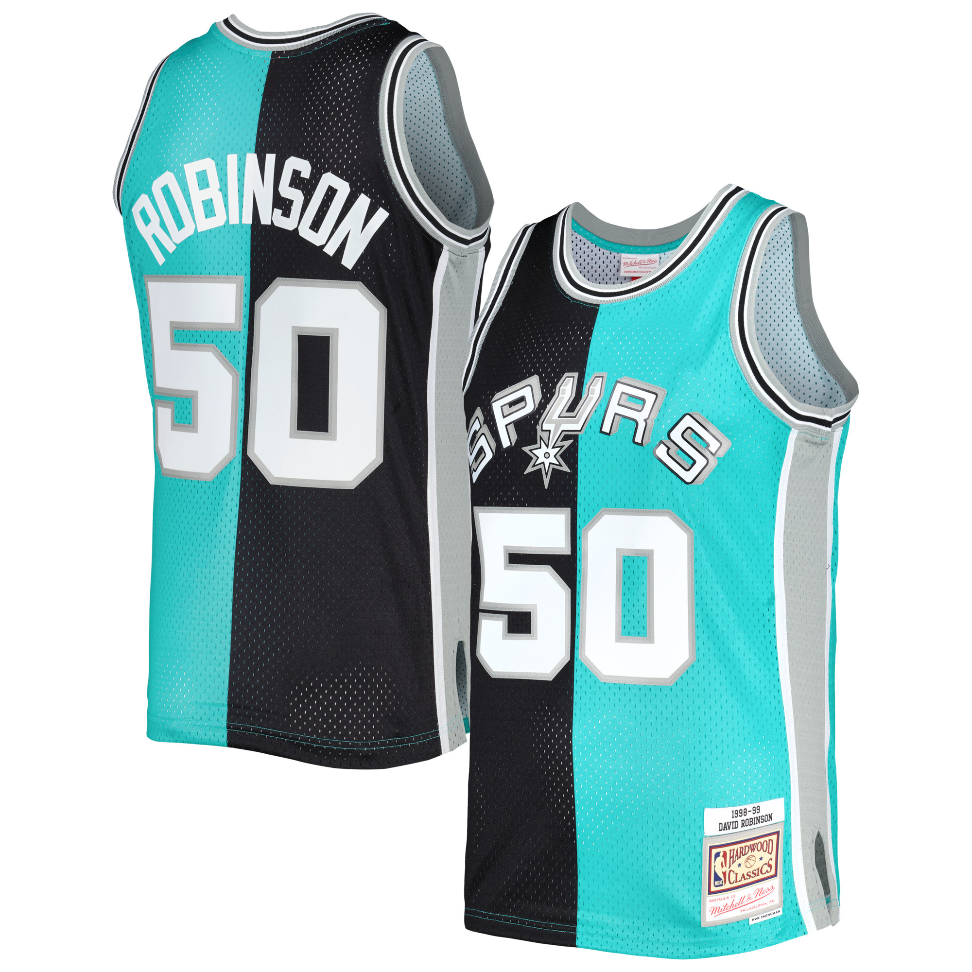 San Antonio Spurs mens san antonio spurs david robinson mitchell  ness blackteal hardwood classics 199899 split swingman jersey Collection | Official Spurs Store