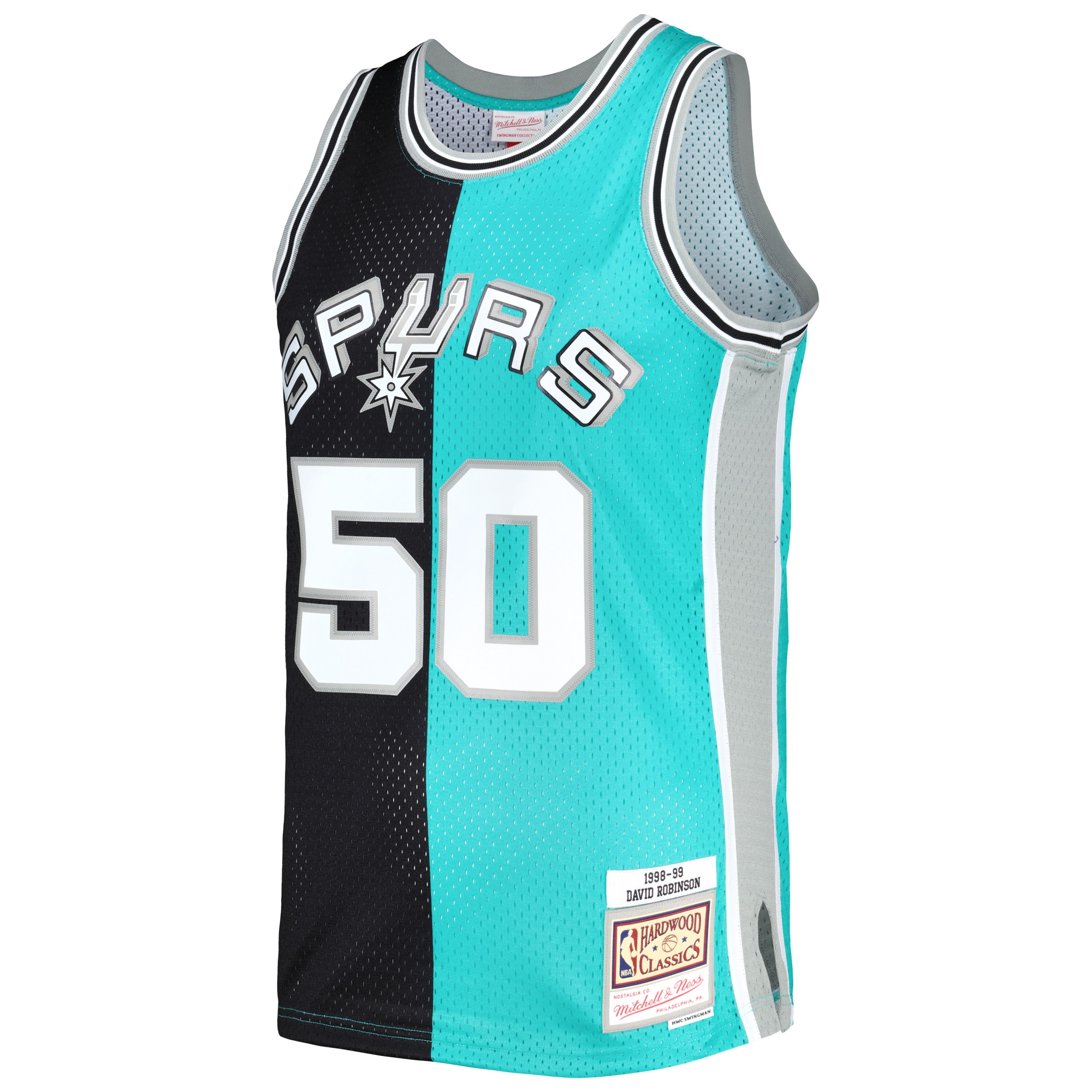 San Antonio Spurs mens san antonio spurs david robinson mitchell  ness blackteal hardwood classics 199899 split swingman jersey Collection | Official Spurs Store