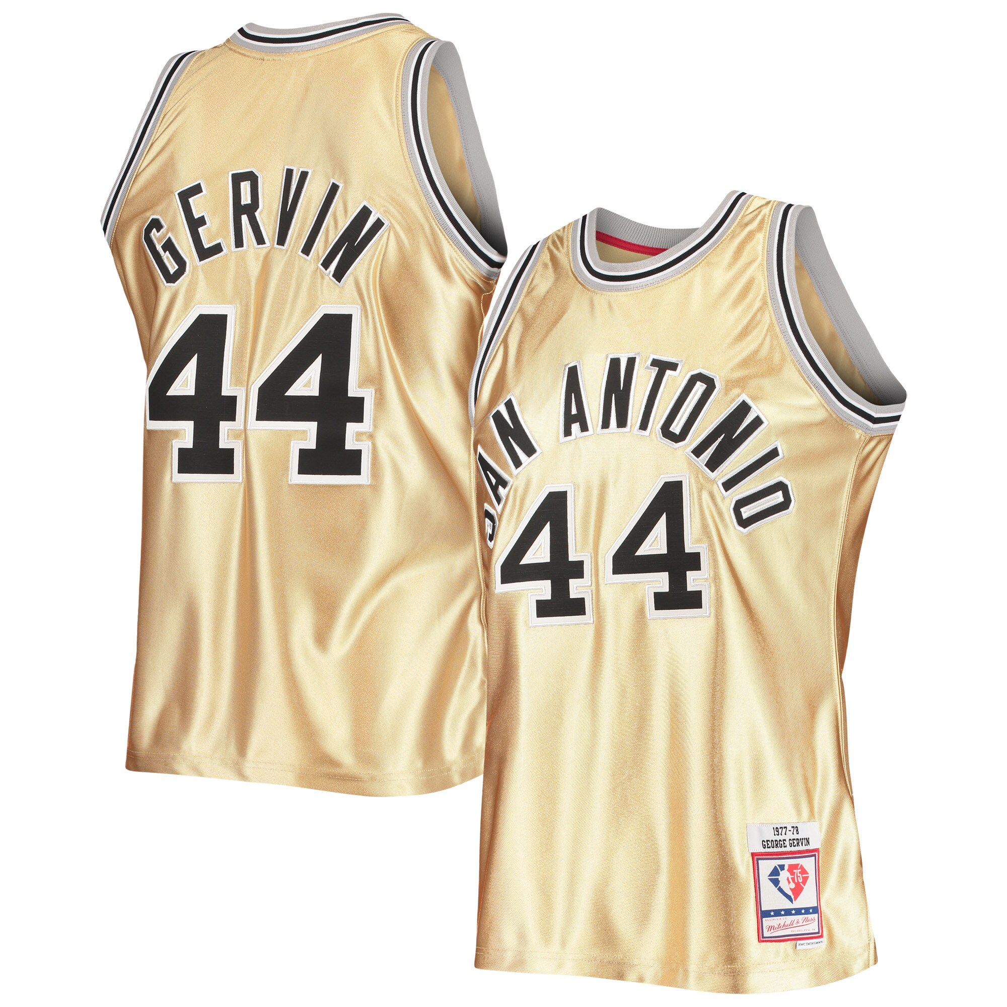 San Antonio Spurs mens san antonio spurs george gervin gold mitchell  ness 75th anniversary 197778 hardwood classics swingman jersey Collection | Official Spurs Store