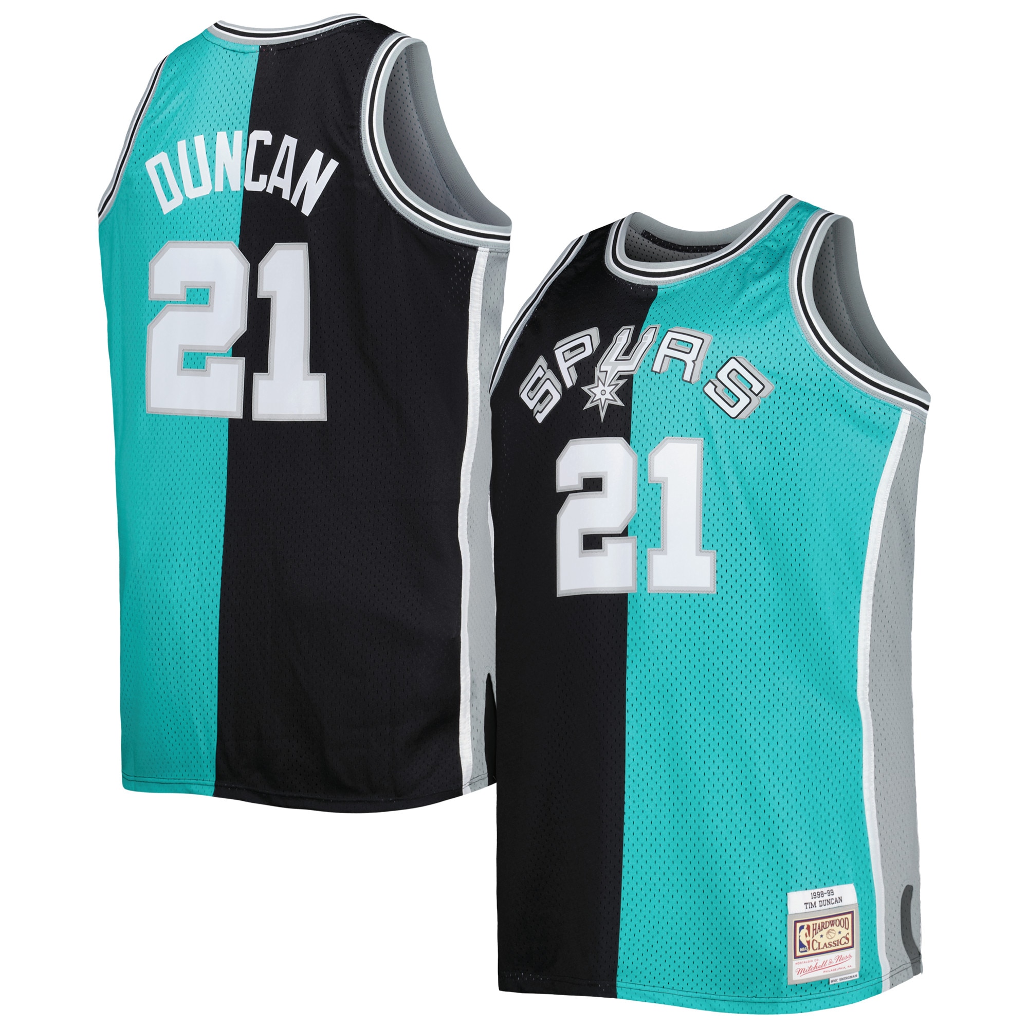 San Antonio Spurs mens san antonio spurs mitchell  ness blackteal big  tall hardwood classics 199899 split swingman jersey Collection | Official Spurs Store