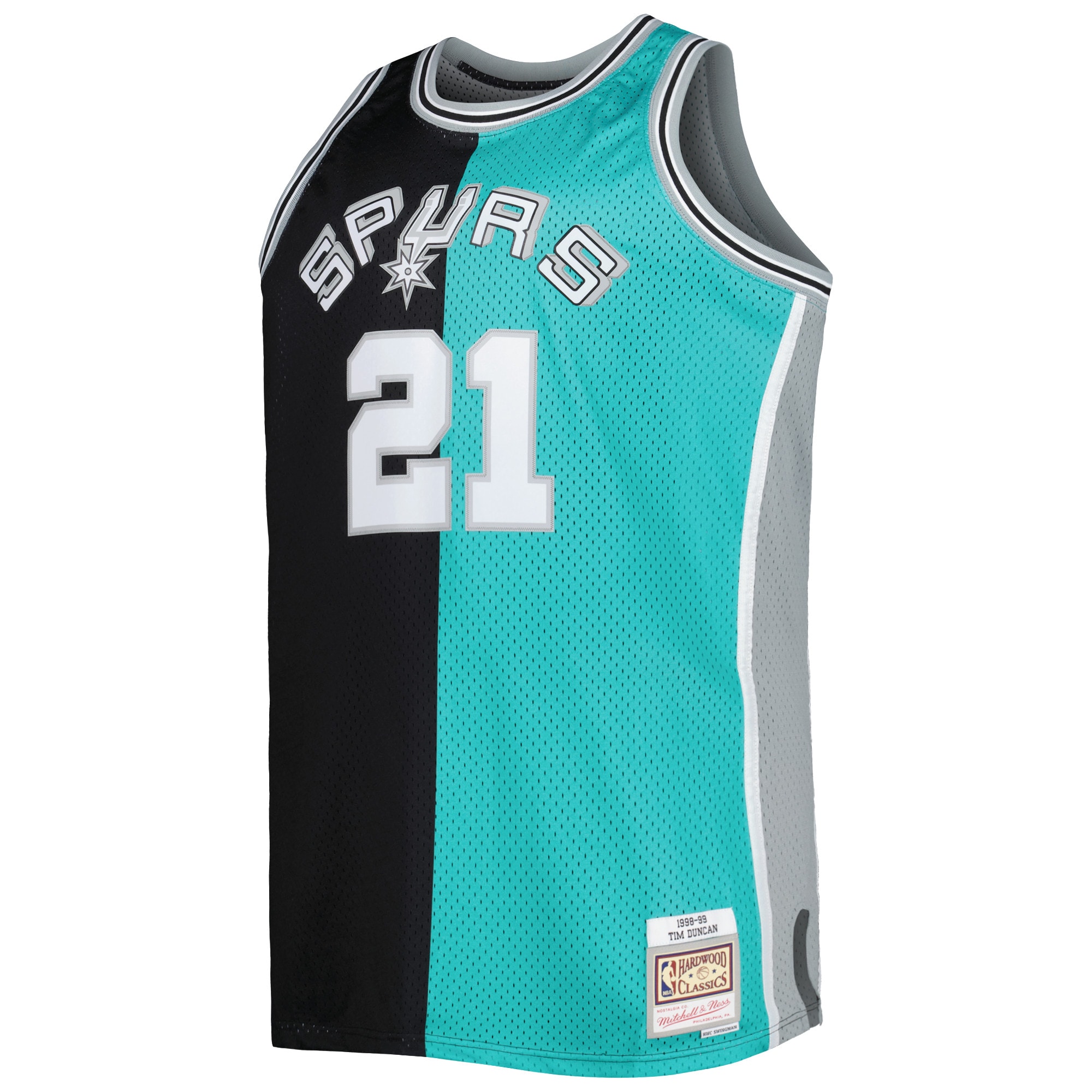 San Antonio Spurs mens san antonio spurs mitchell  ness blackteal big  tall hardwood classics 199899 split swingman jersey Collection | Official Spurs Store