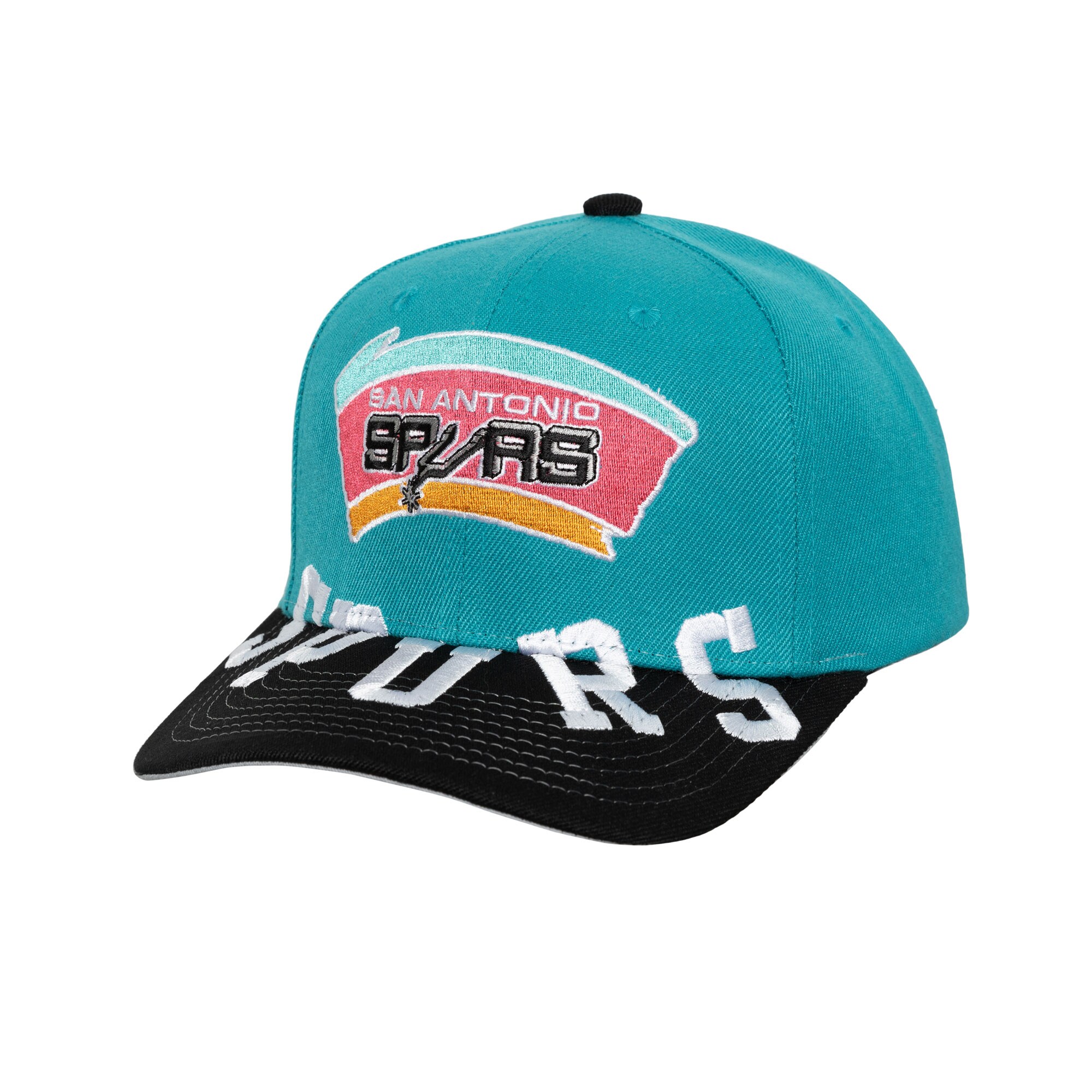 San Antonio Spurs mens san antonio spurs mitchell  ness turquoiseblack underarch two-tone pro crown snapback hat Collection | Official Spurs Store