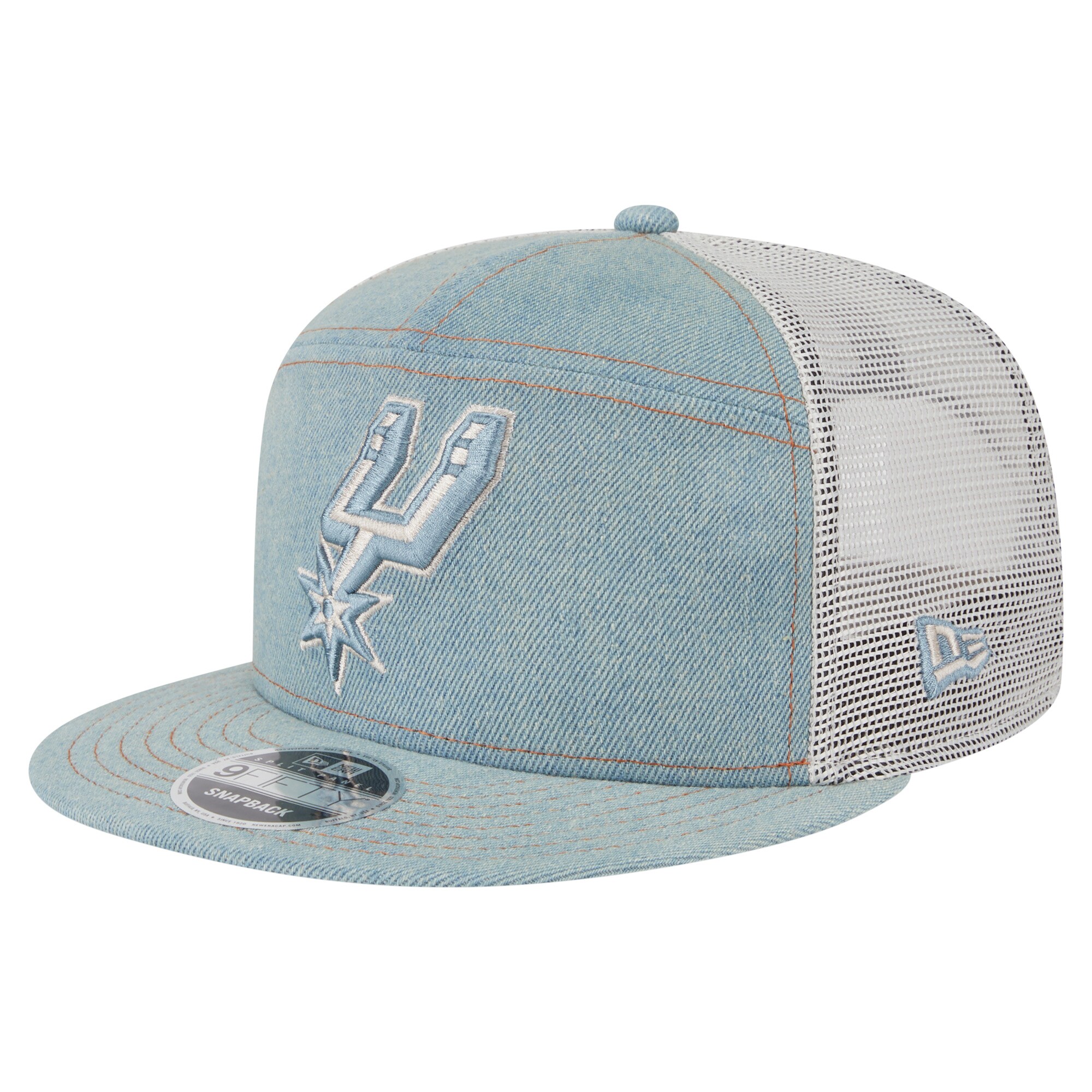 San Antonio Spurs mens san antonio spurs new era adventure denim split panel 9fifty snapback trucker hat Collection | Official Spurs Store