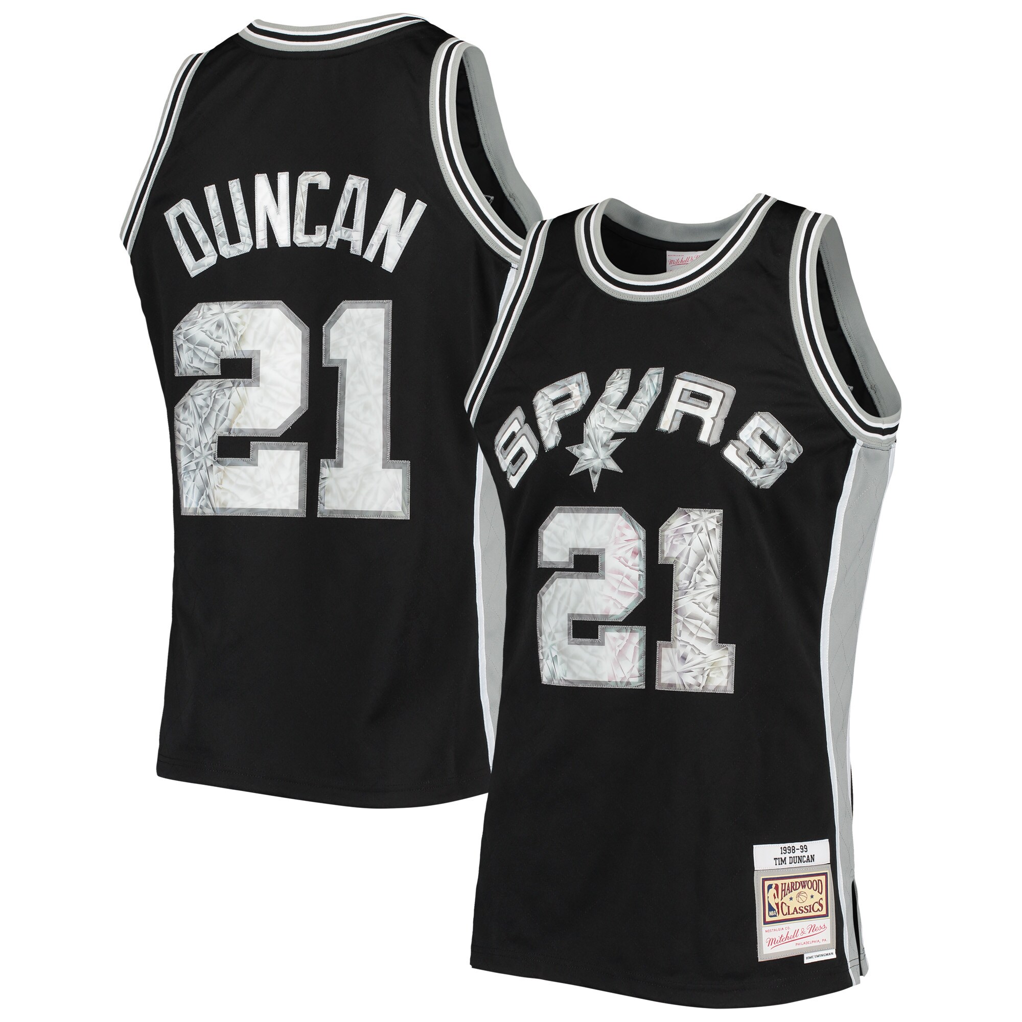 San Antonio Spurs mens san antonio spurs tim duncan mitchell  ness black 199899 hardwood classics nba 75th anniversary diamond swingman jersey Collection | Official Spurs Store