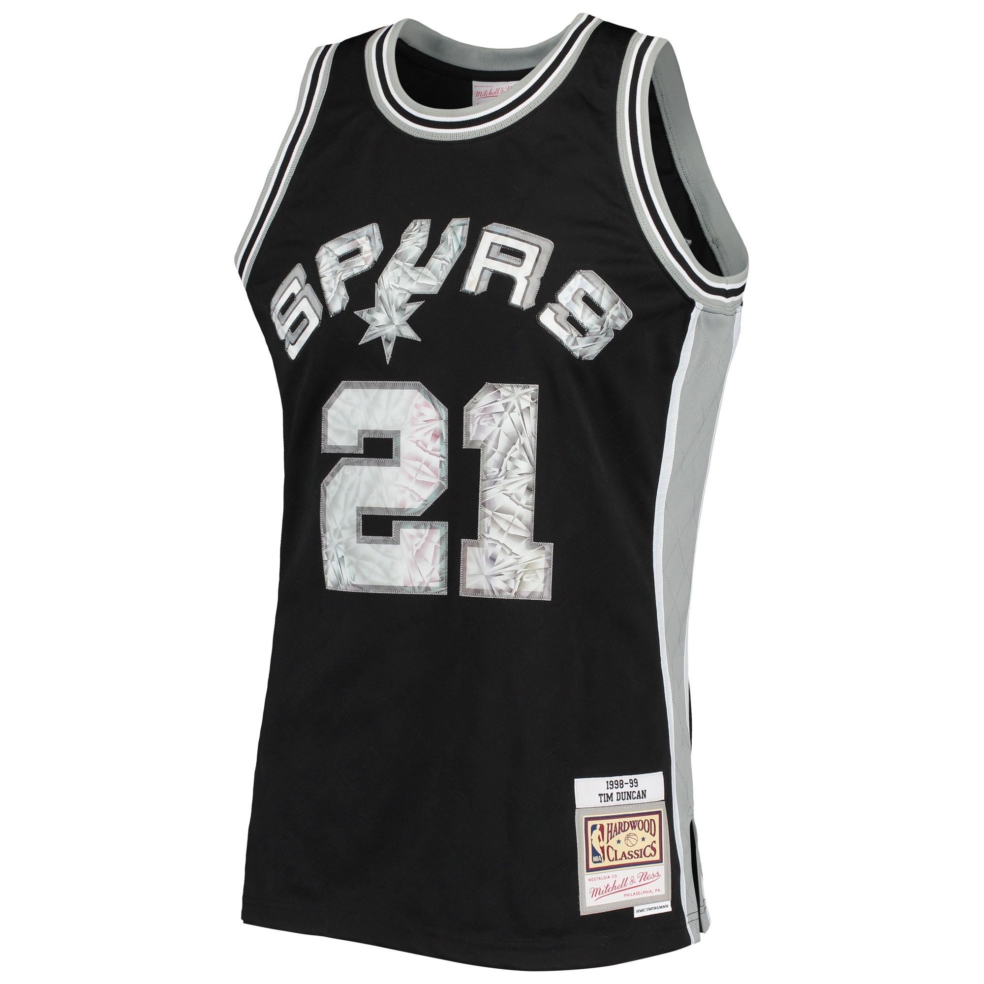 San Antonio Spurs mens san antonio spurs tim duncan mitchell  ness black 199899 hardwood classics nba 75th anniversary diamond swingman jersey Collection | Official Spurs Store