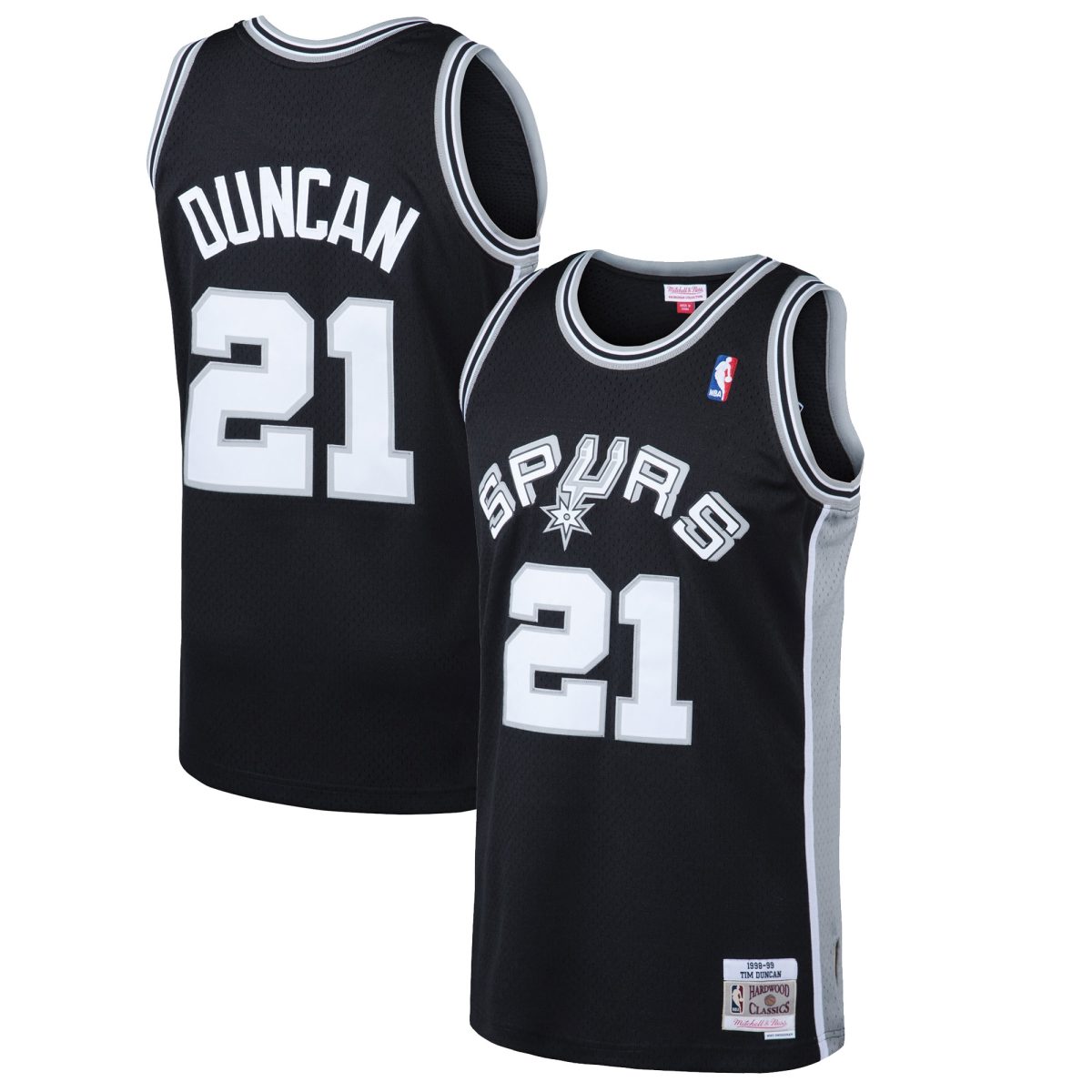 San Antonio Spurs mens san antonio spurs tim duncan mitchell  ness black 199899 hardwood classics swingman jersey Collection | Official Spurs Store