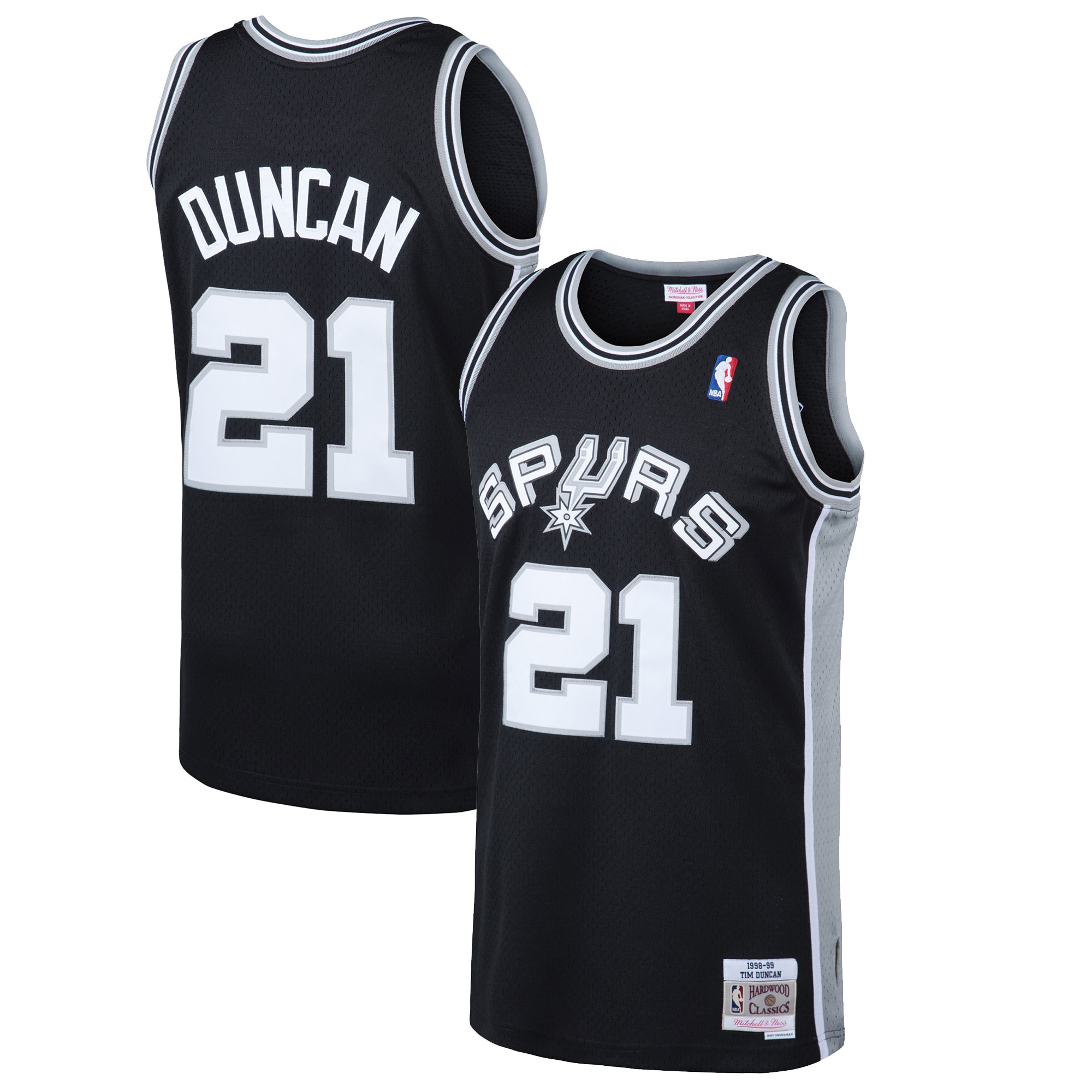 San Antonio Spurs mens san antonio spurs tim duncan mitchell  ness black 199899 hardwood classics swingman jersey Collection | Official Spurs Store