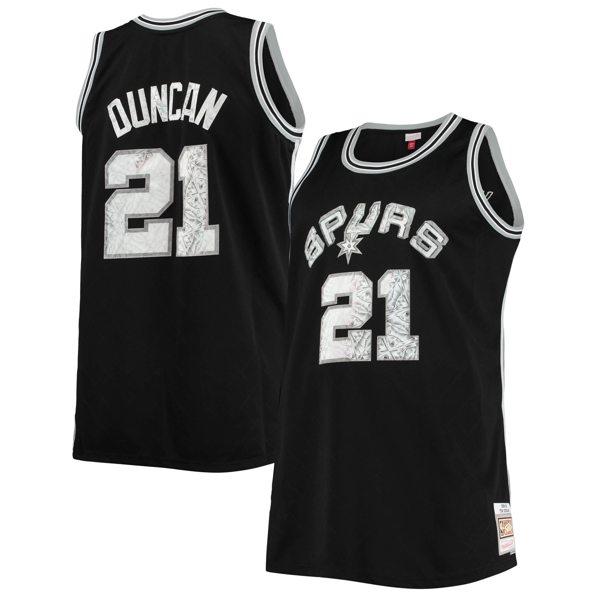 San Antonio Spurs mens san antonio spurs tim duncan mitchell  ness black big  tall 199899 nba 75th anniversary diamond swingman jersey Collection | Official Spurs Store