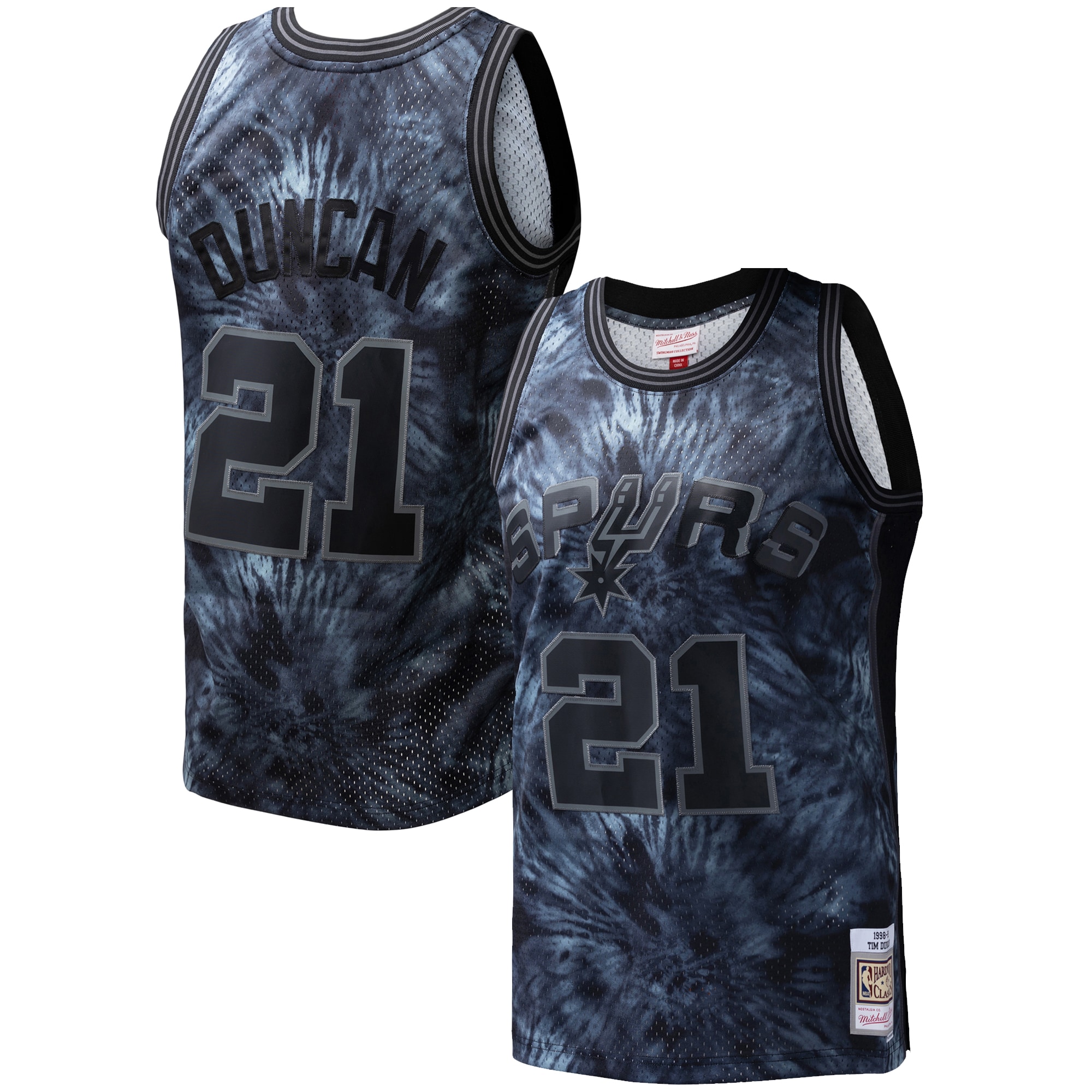 San Antonio Spurs mens san antonio spurs tim duncan mitchell  ness black hardwood classics 199899 tie-dye swingman jersey Collection | Official Spurs Store