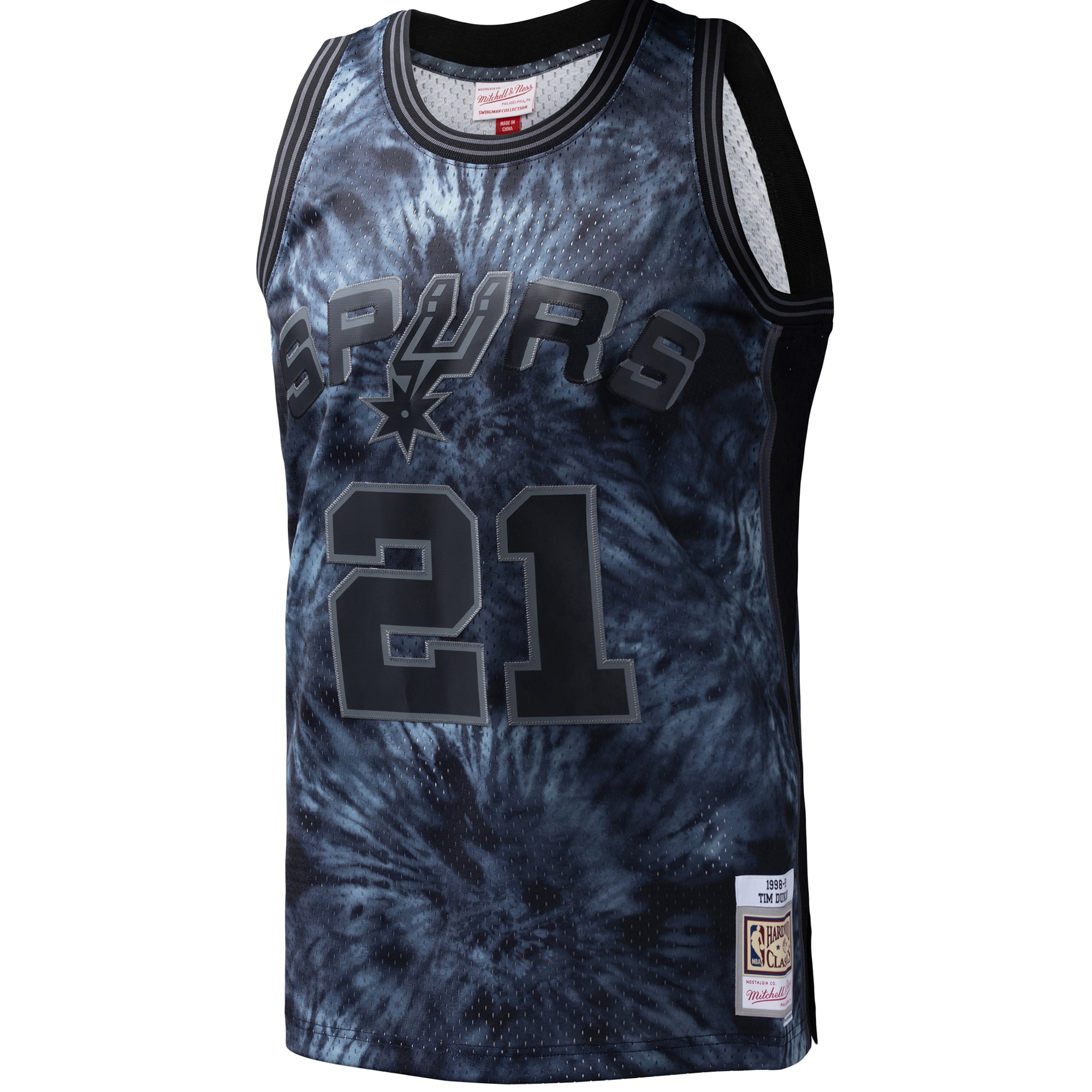 San Antonio Spurs mens san antonio spurs tim duncan mitchell  ness black hardwood classics 199899 tie-dye swingman jersey Collection | Official Spurs Store