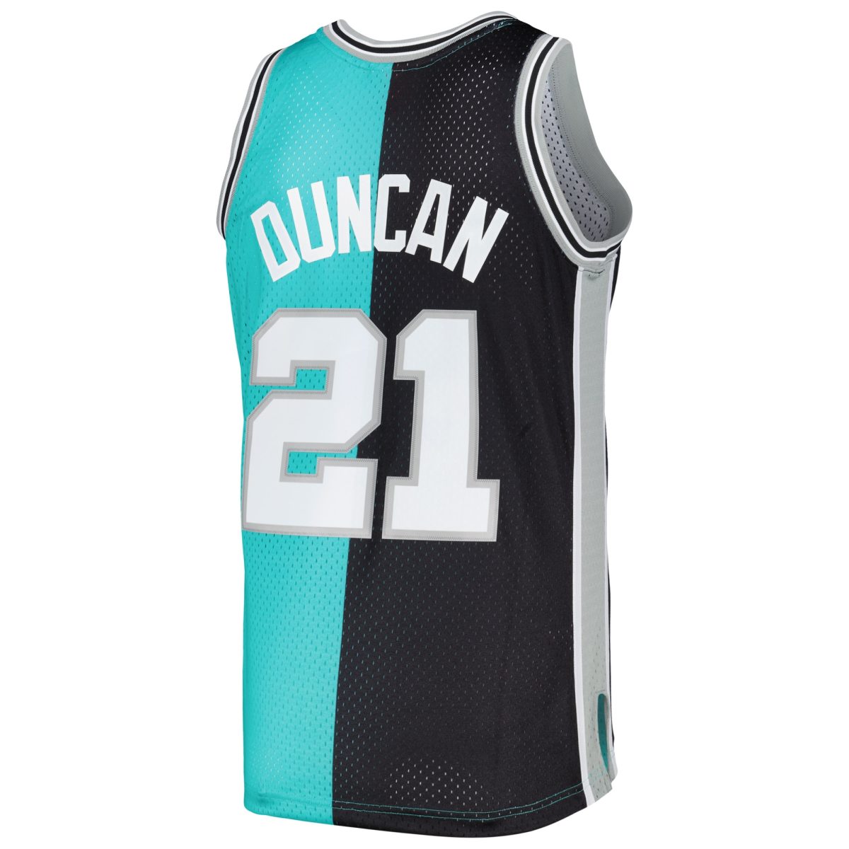 San Antonio Spurs mens san antonio spurs tim duncan mitchell  ness blackteal hardwood classics 199899 split swingman jersey Collection | Official Spurs Store