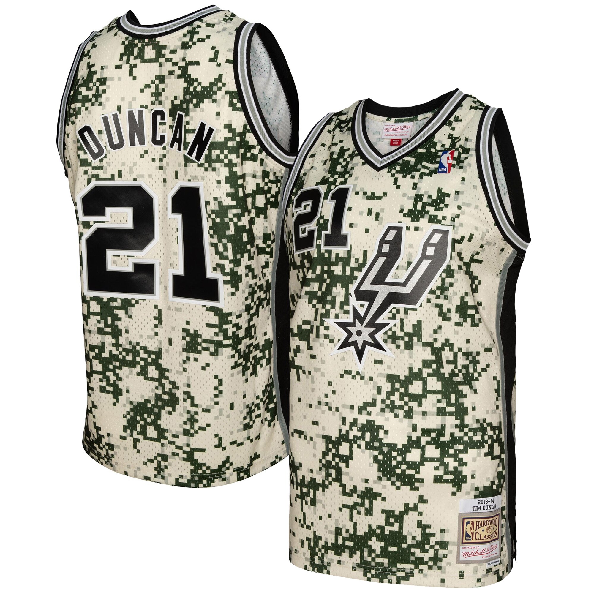 San Antonio Spurs mens san antonio spurs tim duncan mitchell  ness camo 201314 swingman jersey Collection | Official Spurs Store
