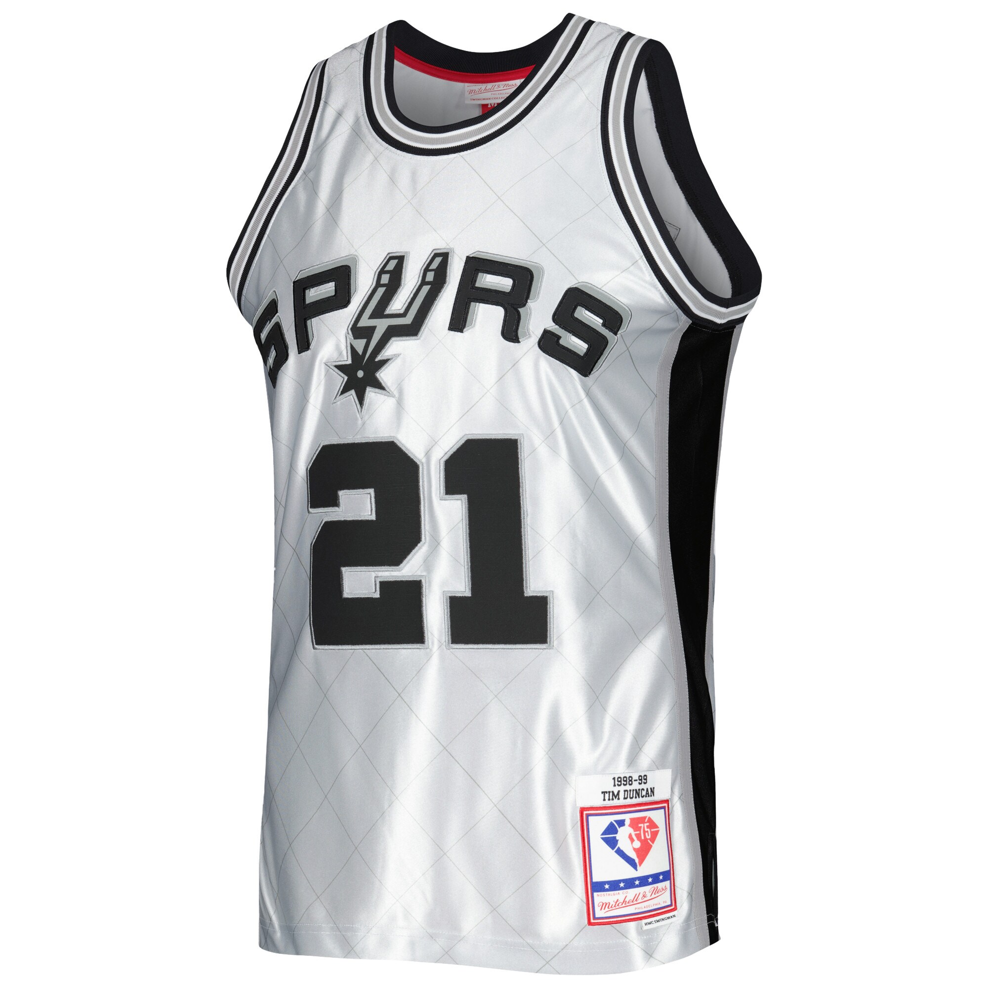 San Antonio Spurs mens san antonio spurs tim duncan mitchell  ness platinum 199899 hardwood classics 75th anniversary swingman jersey Collection | Official Spurs Store