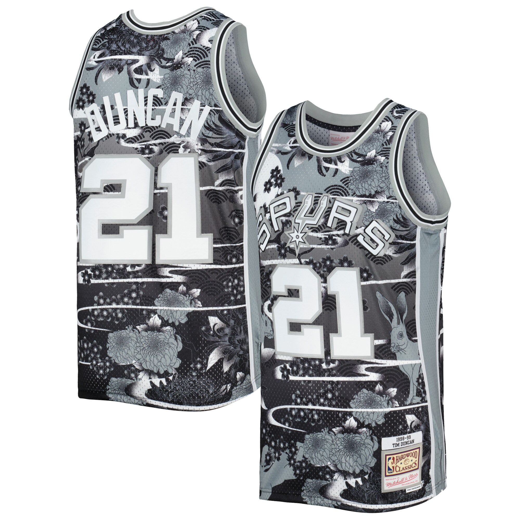 San Antonio Spurs mens san antonio spurs tim duncan mitchell  ness silver 199899 hardwood classics lunar new year swingman jersey Collection | Official Spurs Store