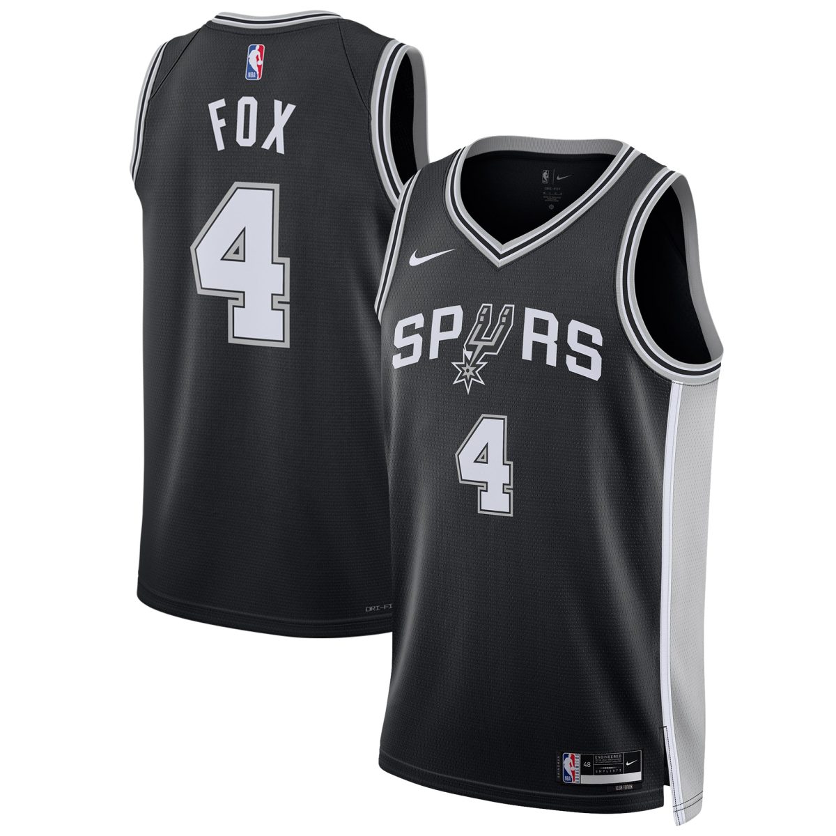 San Antonio Spurs unisex san antonio spurs deaaron fox nike black swingman player jersey – icon edition Collection | Official Spurs Store