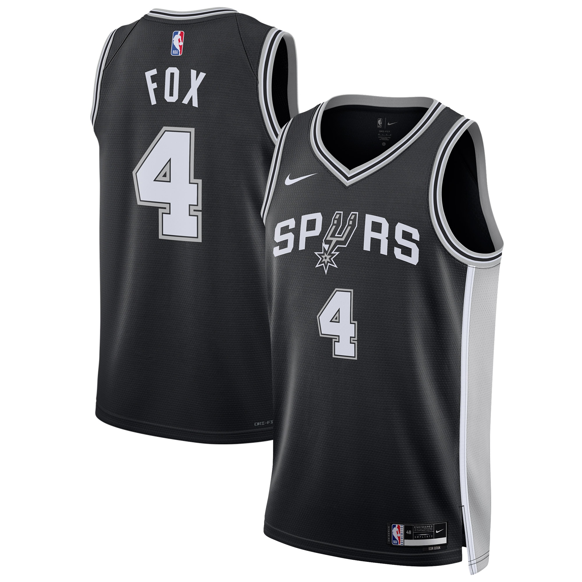 San Antonio Spurs unisex san antonio spurs deaaron fox nike black swingman player jersey – icon edition Collection | Official Spurs Store