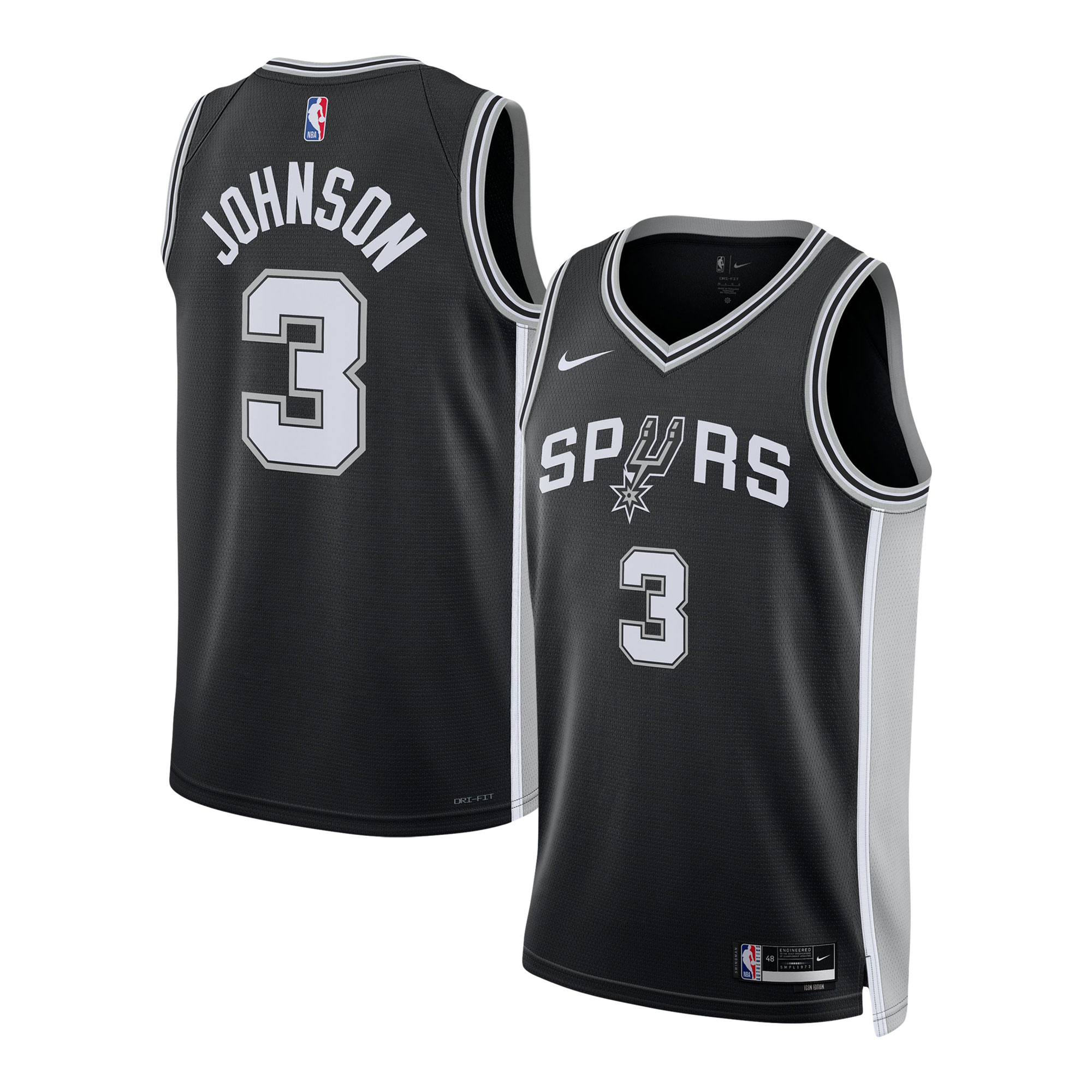 San Antonio Spurs unisex san antonio spurs keldon johnson nike black swingman jersey – icon edition Collection | Official Spurs Store