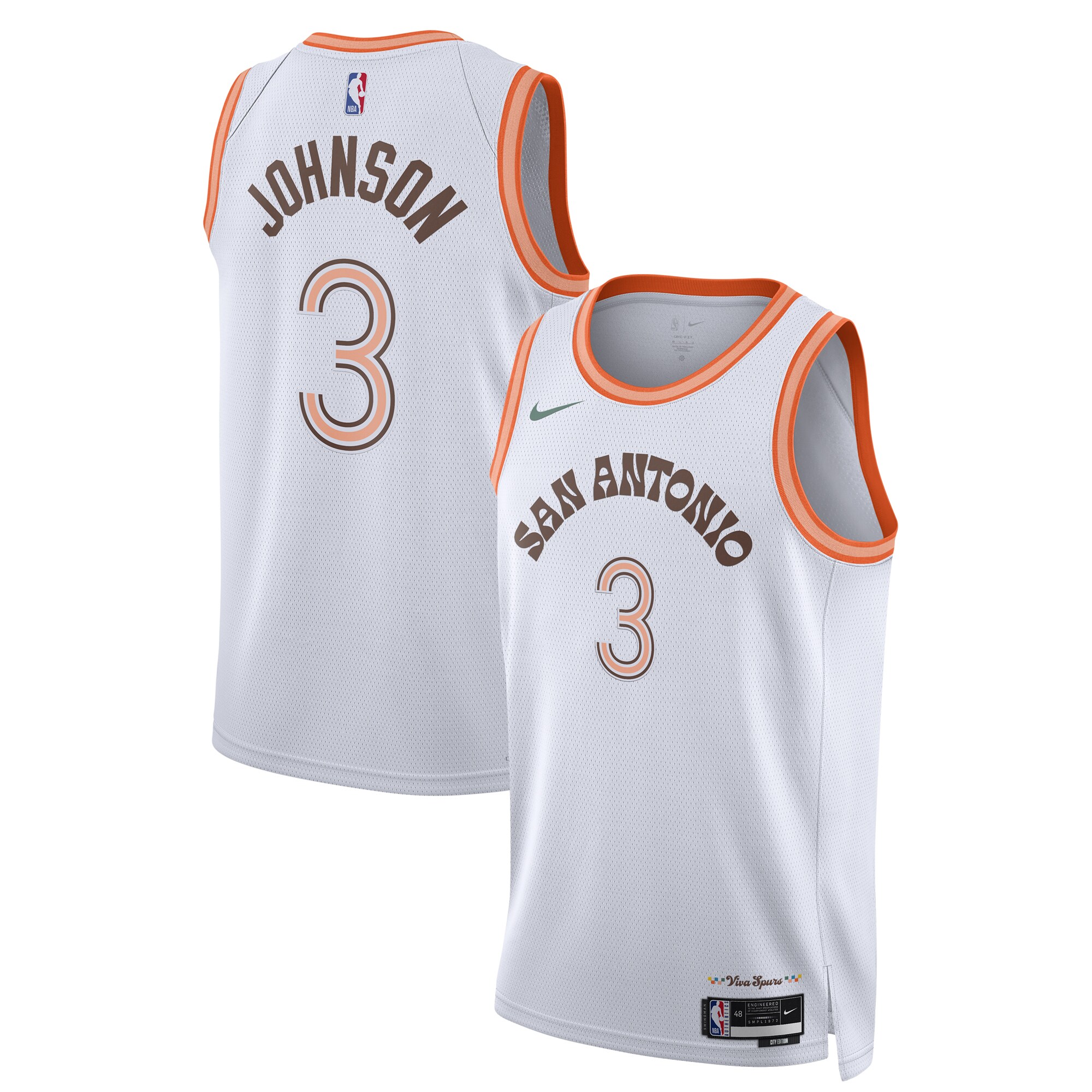San Antonio Spurs unisex san antonio spurs keldon johnson nike white 202324 swingman jersey – city edition Collection | Official Spurs Store