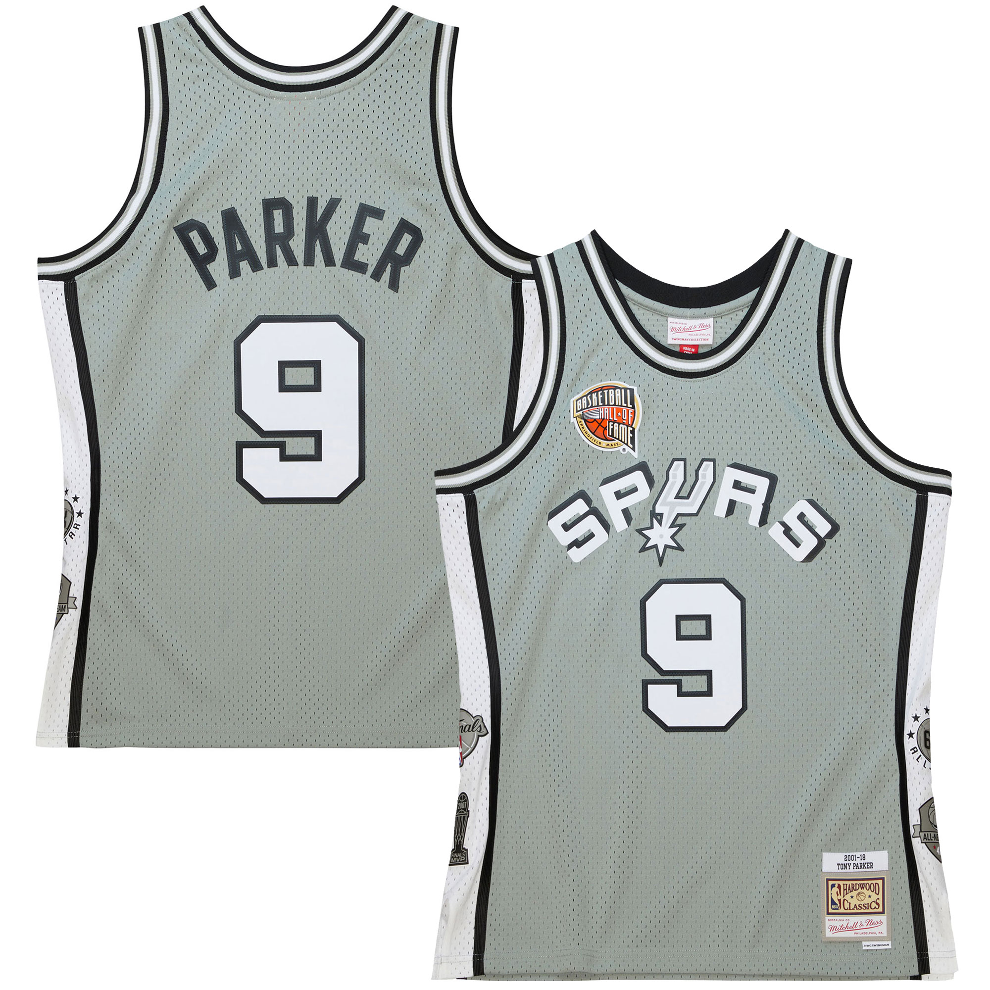 San Antonio Spurs unisex san antonio spurs tony parker mitchell  ness gray hall of fame class of 2023 throwback swingman jersey Collection | Official Spurs Store