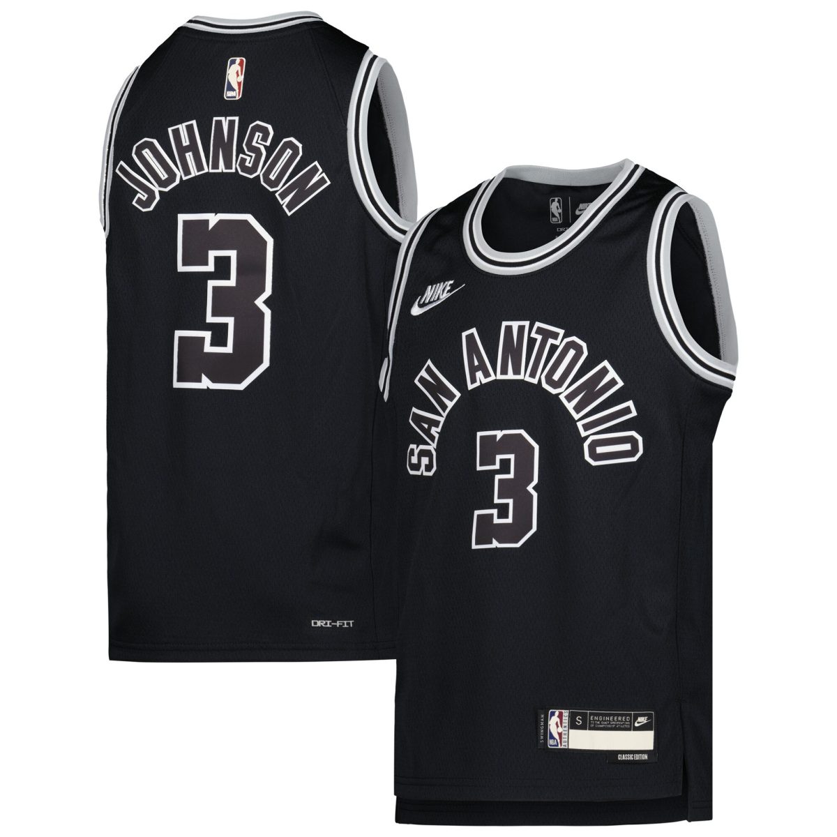 San Antonio Spurs youth san antonio spurs keldon johnson nike black 202223 swingman jersey – classic edition Collection | Official Spurs Store