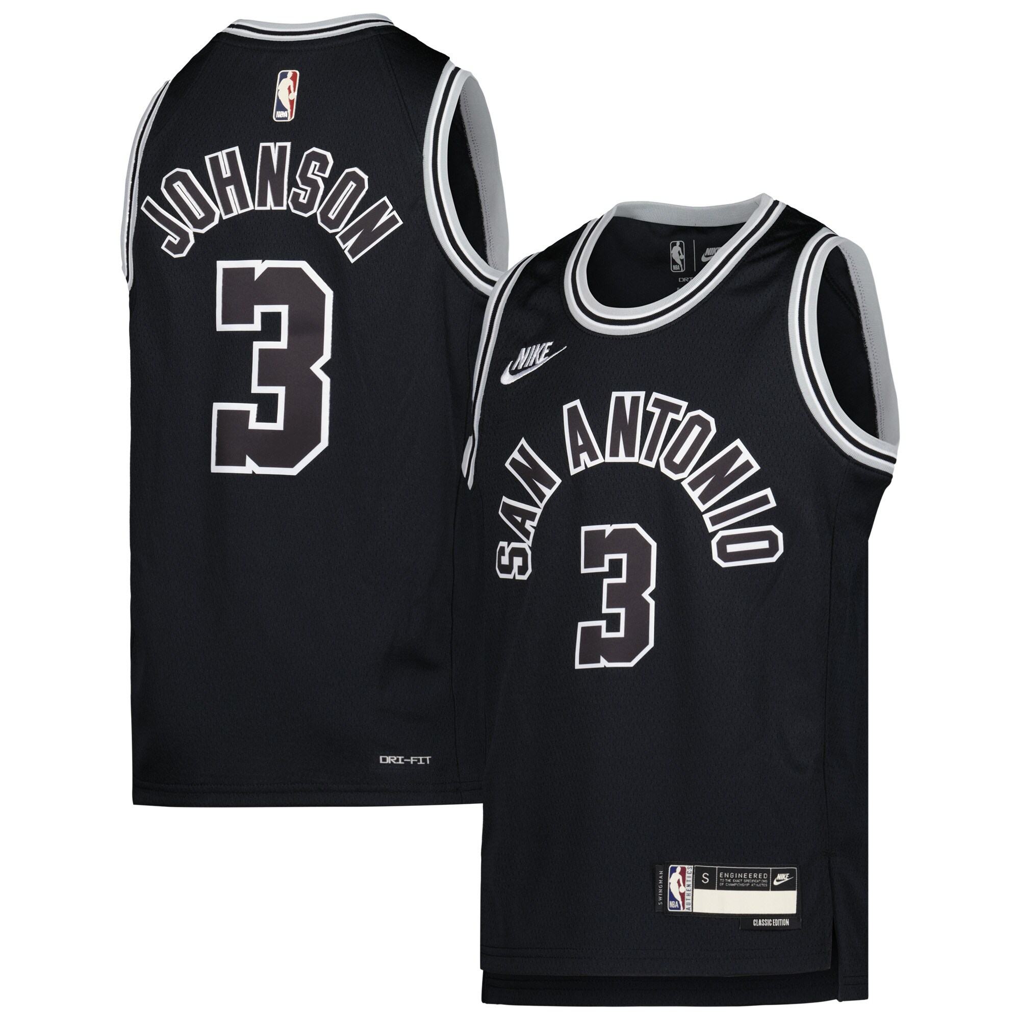 San Antonio Spurs youth san antonio spurs keldon johnson nike black 202223 swingman jersey – classic edition Collection | Official Spurs Store