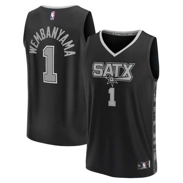 San Antonio Spurs youth san antonio spurs victor wembanyama fanatics black fast break player jersey – statement edition Collection | Official Spurs Store